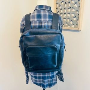 Handcrafted Navy Unlined Leather Backpack In EUC